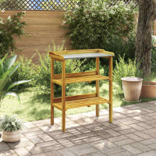 Berkfield Potting Bench with 2 Shelves Solid Acacia Wood and Zinc