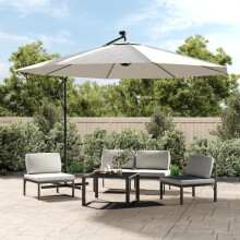 Berkfield Cantilever Garden Parasol with LED Lights and Metal Pole 350 cm Sand