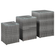Berkfield Side Tables 3 pcs with Glass Top Grey Poly Rattan