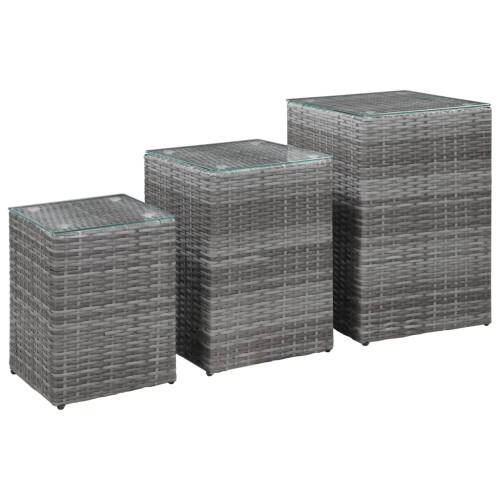 Berkfield Side Tables 3 pcs with Glass Top Grey Poly Rattan