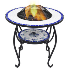 Berkfield Mosaic Fire Pit Table Blue and White 68 cm Ceramic