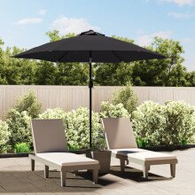 Berkfield Garden Parasol with LED Lights and Steel Pole 300 cm Black
