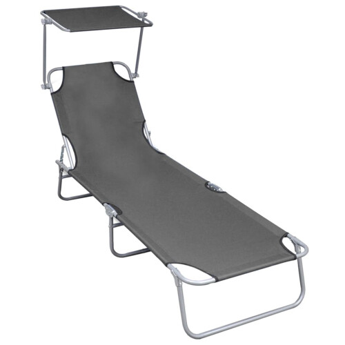 Berkfield Folding Sun Lounger with Canopy Grey Aluminium