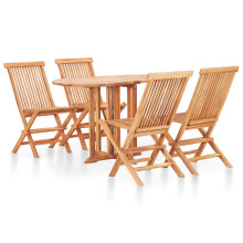 Berkfield 5 Piece Folding Outdoor Dining Set Solid Teak Wood