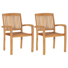 Berkfield Stacking Garden Dining Chairs 2 pcs Solid Teak Wood