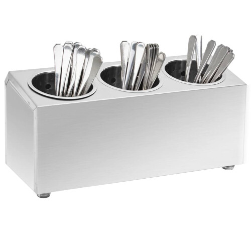 Berkfield Cutlery Holder 3 Grids Rectangular Stainless Steel