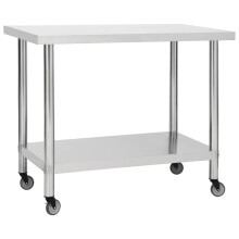 Berkfield Kitchen Work Table with Wheels 100x45x85 cm Stainless Steel