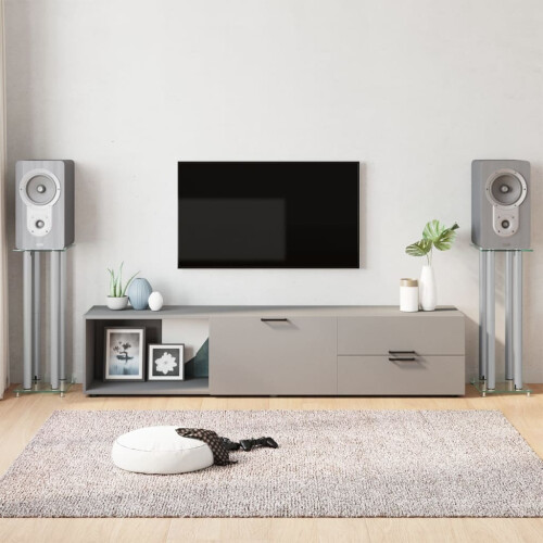 Berkfield Speaker Stands 2pcs Silver Tempered Glass 4 Pillars Design