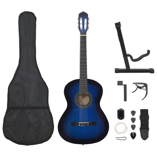 Berkfield 12 Piece Classical Guitar Beginner Set Blue 4/4 39"