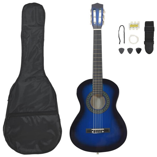 Berkfield 8 Piece Classical Guitar Beginner Set Blue 1/2 34"