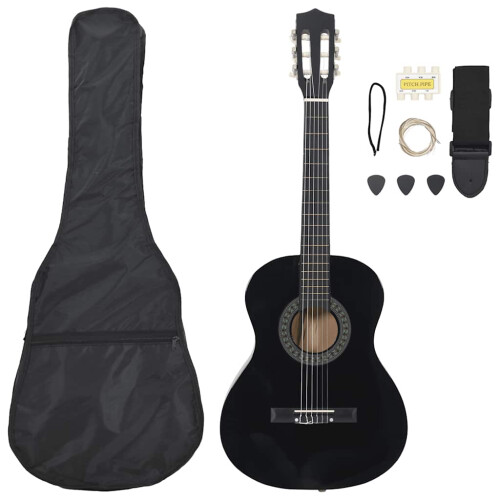 Berkfield 8 Piece Classical Guitar Beginner Set Black 3/4 36"