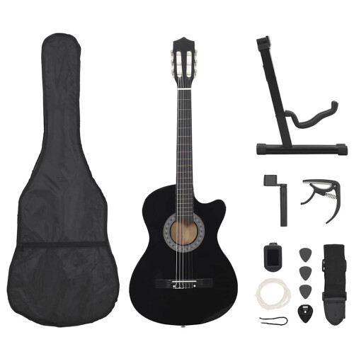 Berkfield 12 Piece Western Classical Guitar Set with 6 Strings Black 38"