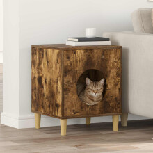 Berkfield Cat House Smoked Oak 42.5 x 40 x 53 cm Engineered Wood