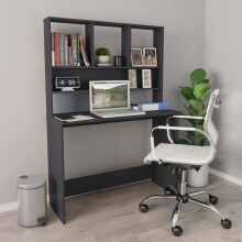 Berkfield Desk with Shelf Grey 110x45x157 cm Engineered Wood