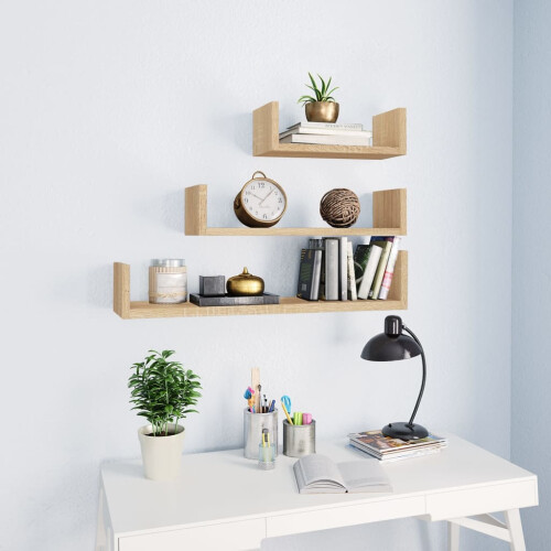 Berkfield Wall Display Shelf 3 pcs Sonoma Oak Engineered Wood