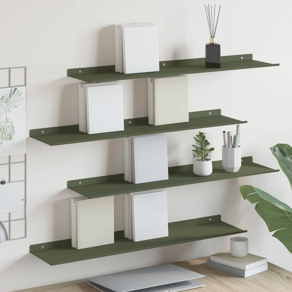 Berkfield Floating Shelf 4 Pcs Olive Green 80 X 18 X 2.5 Cm Steel 8069974133086