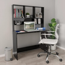 Berkfield Desk with Shelf High Gloss Black 110x45x157 cm Engineered Wood