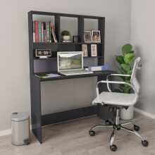 Berkfield Desk with Shelf High Gloss Grey 110x45x157 cm Engineered Wood