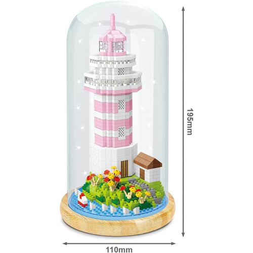 Mini Building Blocks Lighthouse Model with LED Lighting and Dust Cover, 797Piece Micro Build 2