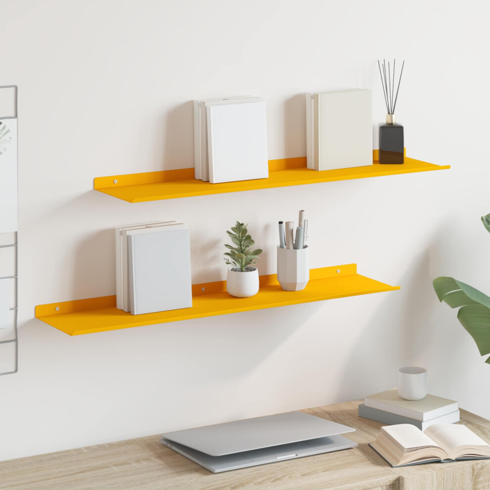 Berkfield Floating Shelf 2 Pcs Mustard Yellow 80 X 18 X 2.5 Cm Steel 789611707163