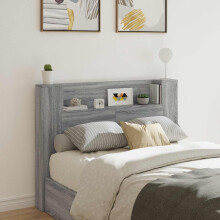 Berkfield Headboard Cabinet with LED Grey Sonoma 140 x 16.5 x 103.5 cm