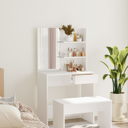 Berkfield Dressing Table with Mirror White 74.5x40x141 cm