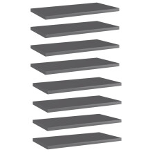 Berkfield Bookshelf Boards 8 pcs High Gloss Grey 40x20x1.5 cm Engineered Wood