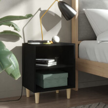 Berkfield Bed Cabinets with Solid Wood Legs 2 pcs Black 40x30x50 cm