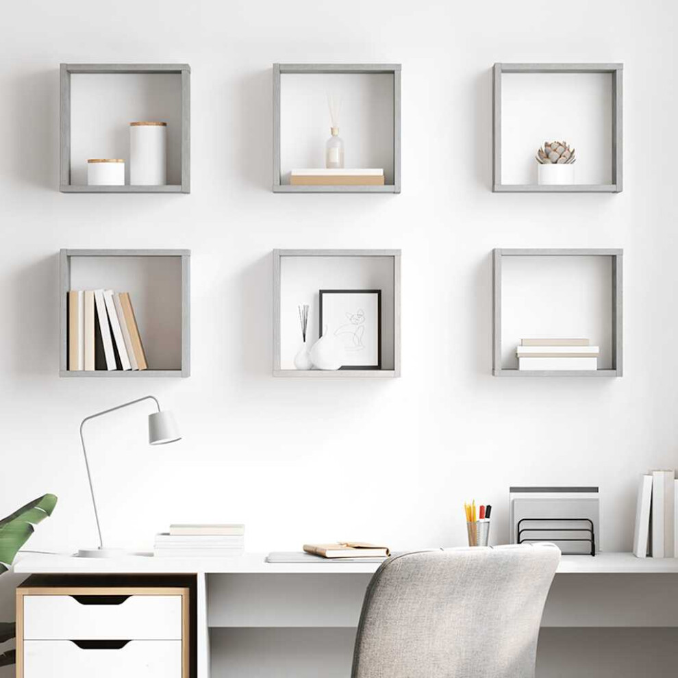 Berkfield Wall Cube Shelves 6 Pcs Concrete Grey 30X15x30 Cm 6267487186229