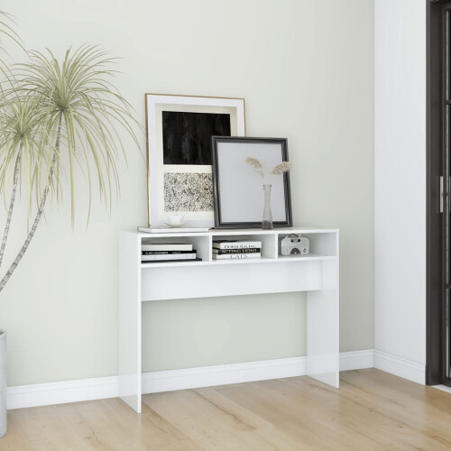Berkfield Console Table High Gloss White 105x30x80 cm Engineered Wood