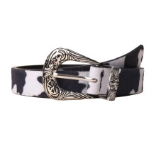 Engraved Buckles Cow Print Belt with-black and white 108x2.8cm