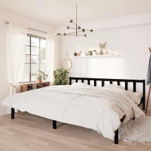 810106 Berkfield Bed Frame without Mattress Black Solid Wood 200x200 cm