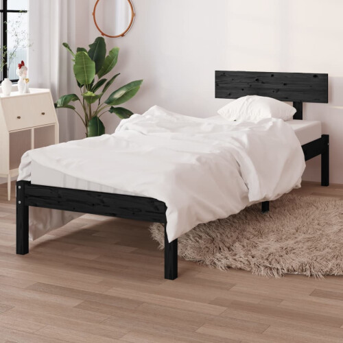 Berkfield Bed Frame without Mattress Black Solid Wood Small Single