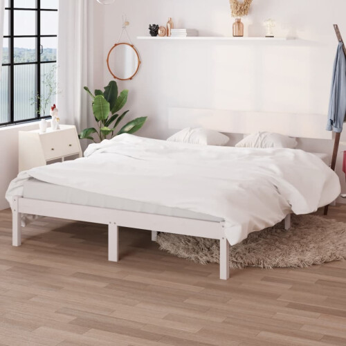 Berkfield Bed Frame without Mattress White Solid Wood Pine Double