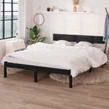 Berkfield Bed Frame without Mattress Black Solid Wood Pine Double