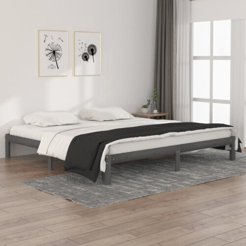 Berkfield Bed Frame without Mattress Grey Solid Wood Pine 200x200cm