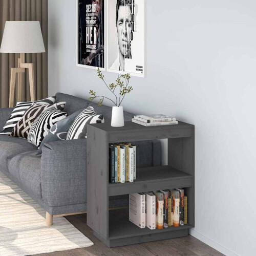 Berkfield Book Cabinet Grey 60x35x71 cm Solid Wood Pine