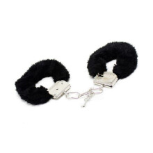 Plush Handcuffs Black Soft Fuzzy Cuffs with Key for Cosplay and Parties Adjustable Comfortable Fit