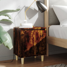 Berkfield Bed Cabinet with Solid Wood Legs Smoked Oak 40x30x50 cm