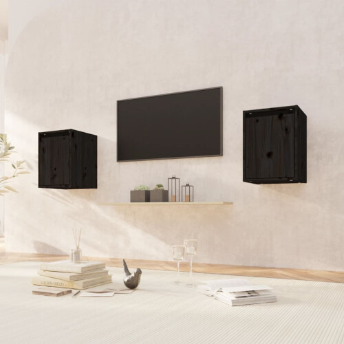 Berkfield Wall Cabinets 2 pcs Black 30x30x40 cm Solid Wood Pine