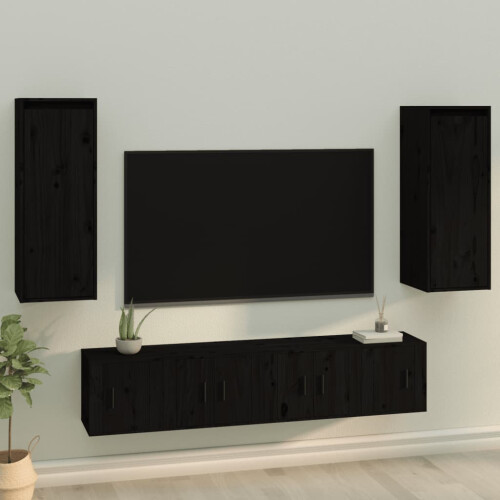 Berkfield Wall Cabinets 2 pcs Black 30x30x80 cm Solid Wood Pine