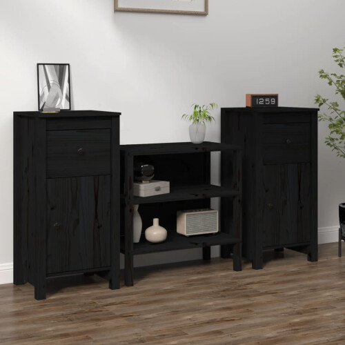 Berkfield Sideboards 2 pcs Black 40x35x80 cm Solid Wood Pine