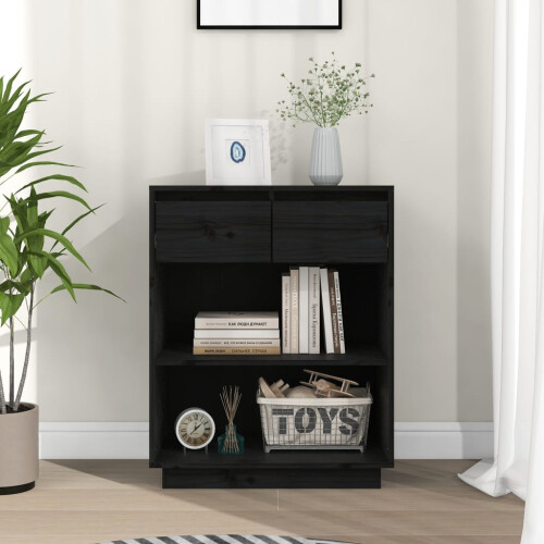 Berkfield Console Cabinet Black 60x34x75 cm Solid Wood Pine