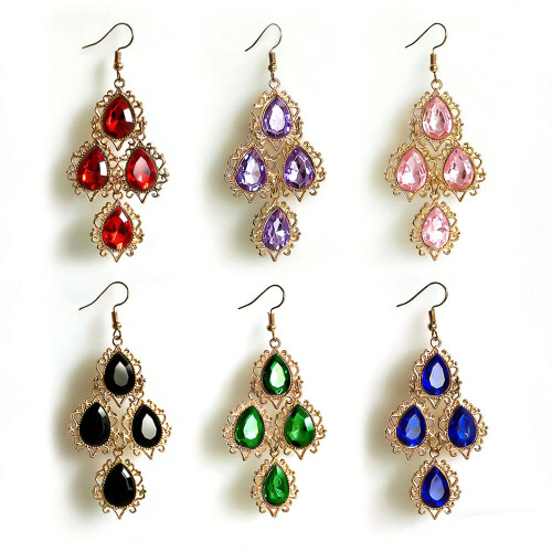 Pair of Vibranting Multicolor Drop Earrings Elegant Dangle-Red 2