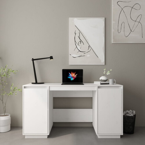 Berkfield Desk White 140x50x75 cm Solid Wood Pine