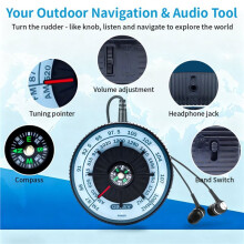 Portable AM/FM Radio Steering Wheel Design with Compass for Home, Running, Walking, and Emergency Situations