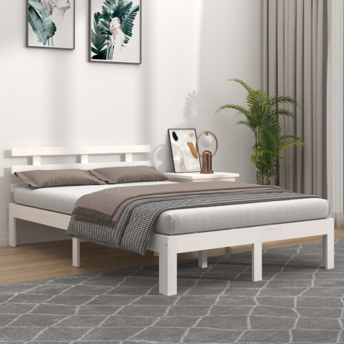 Berkfield Bed Frame without Mattress White Solid Wood 150x200 cm King Size King Size