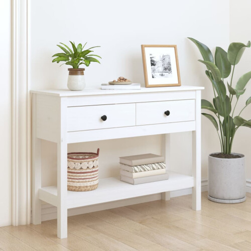 Berkfield Console Table White 100x35x75 cm Solid Wood Pine