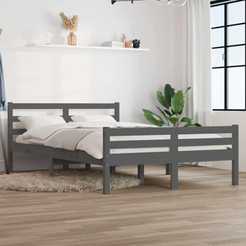 Berkfield Bed Frame without Mattress Grey Solid Wood 140x190 cm