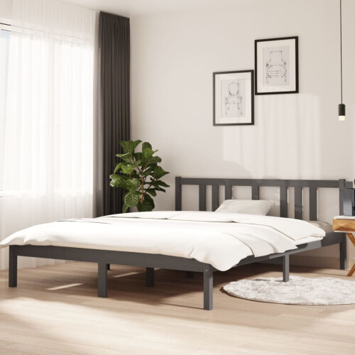 Berkfield Bed Frame without Mattress Grey Solid Wood 150x200 cm King Size King Size